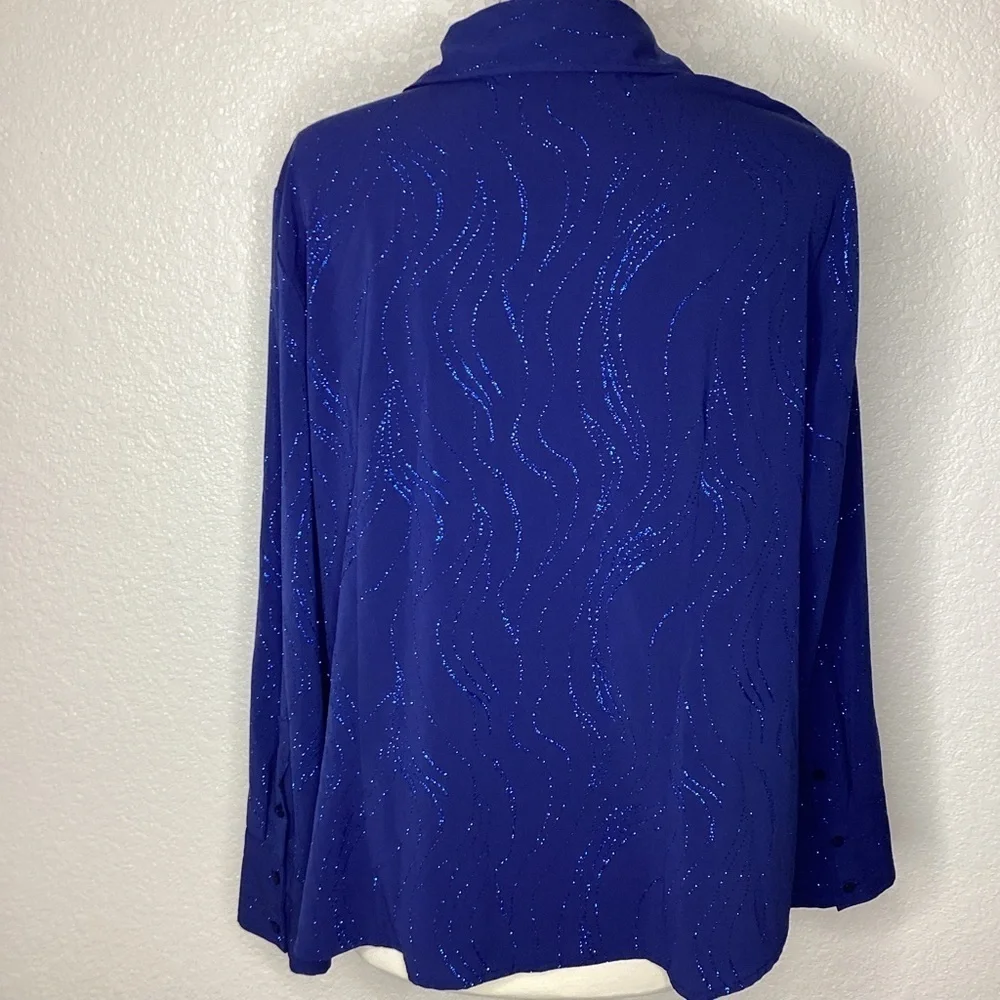 CROFT AND BARROW PLUS SIZE‎ 1X TOP BLUE SHIMMERY SPARKLY BLOUSE LONG SLEEVES EUC - Picture 6 of 9